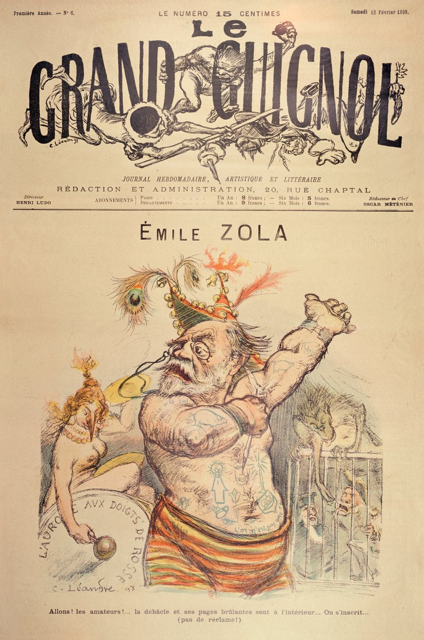 Karykatura Emila Zoli (1840-1902) ilustracja na okładkę „Le Grand Guignol”, 1898 autorstwa Charles Leandre