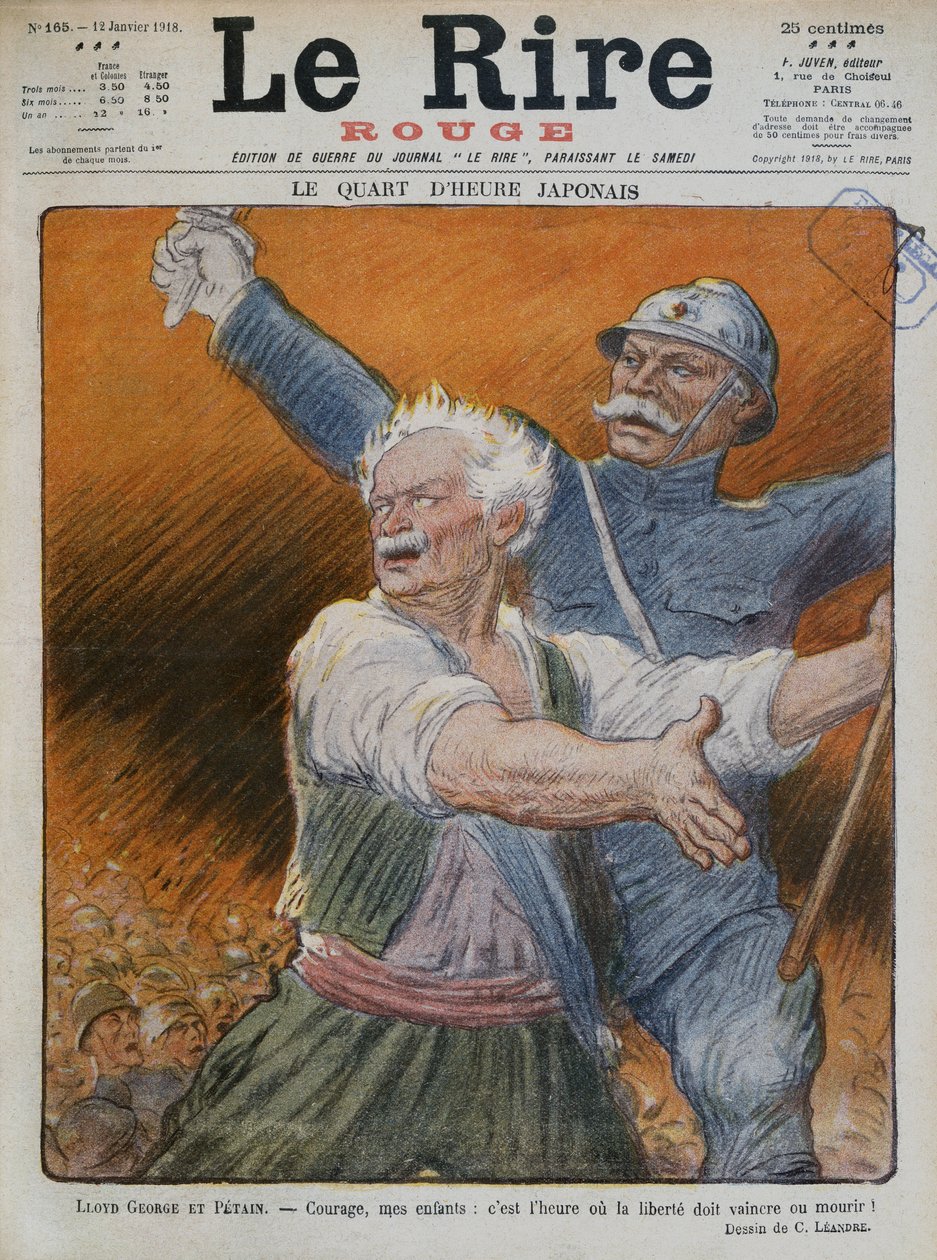 David Lloyd George i Petain, ilustracja na okładce z „Le Rire Rouge”, 12 stycznia 1918 autorstwa Charles Leandre