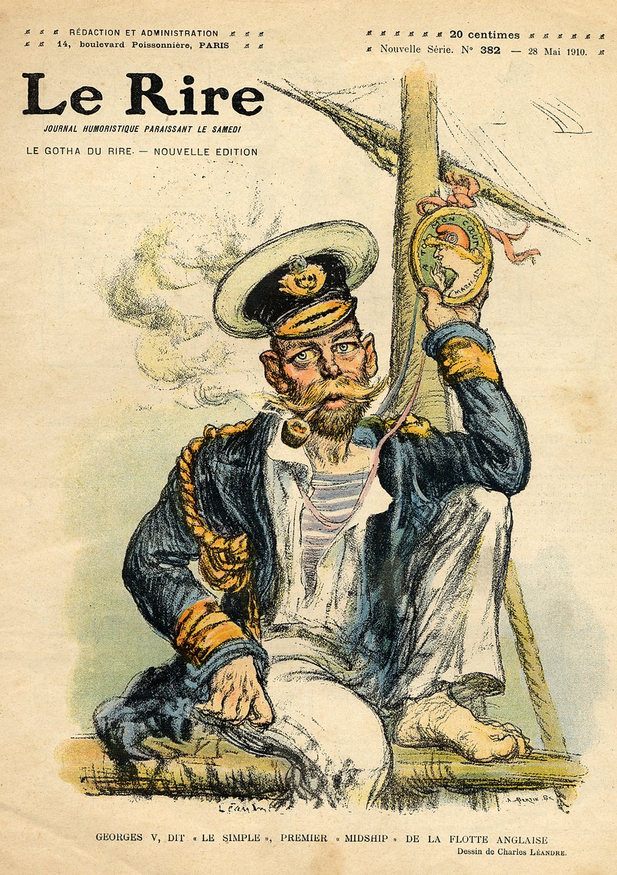 George V, „The Simple”, pierwszy kadet Royal Navy, z okładki „Le Rire”, 28 maja 1910 autorstwa Charles Leandre