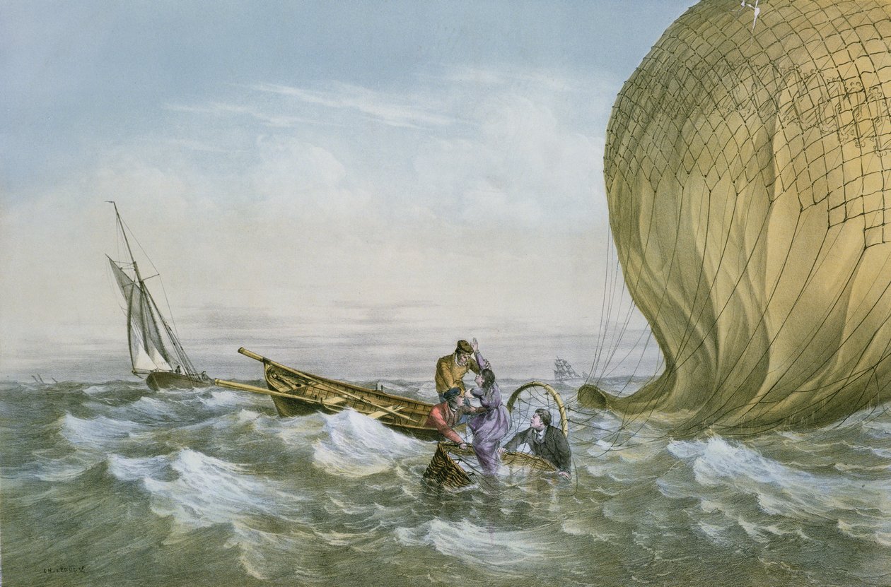 Ratowanie balonu na ogrzane powietrze, 1874 autorstwa Charles Leduc