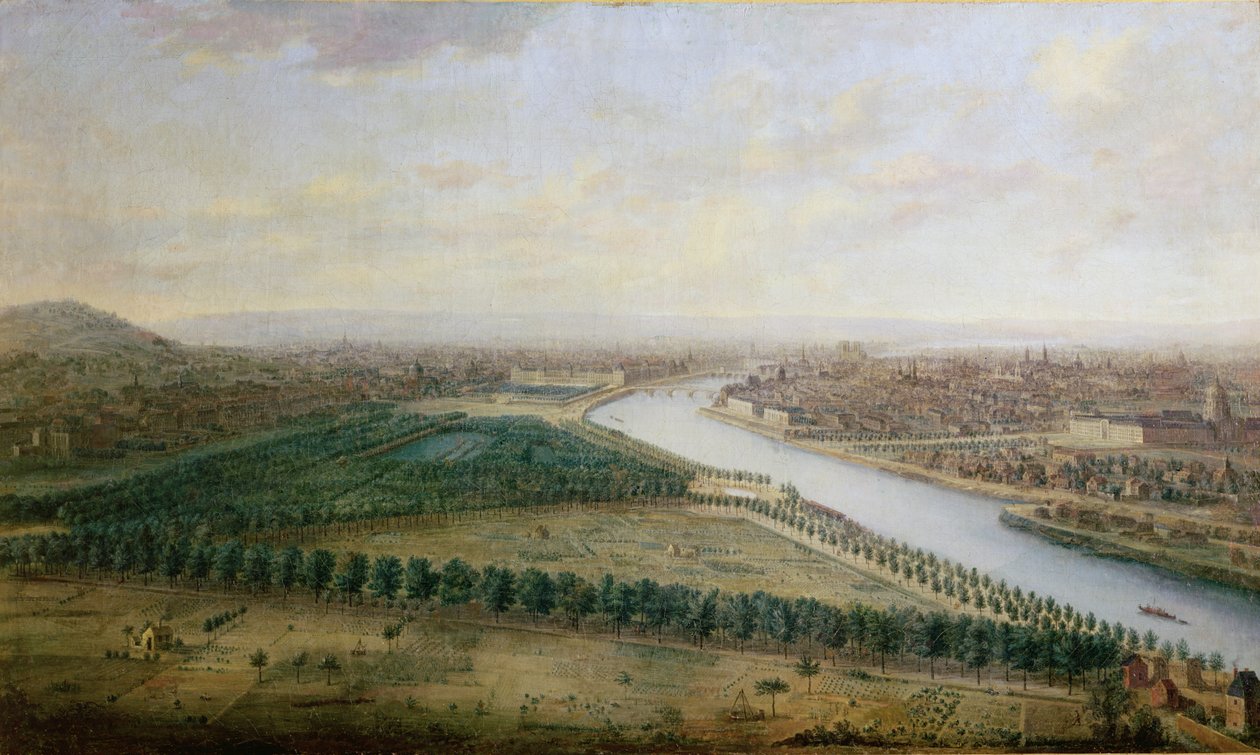 Paryż, widok z góry na Pola Elizejskie, ok. 1740 autorstwa Charles Leopold Grevenbroeck