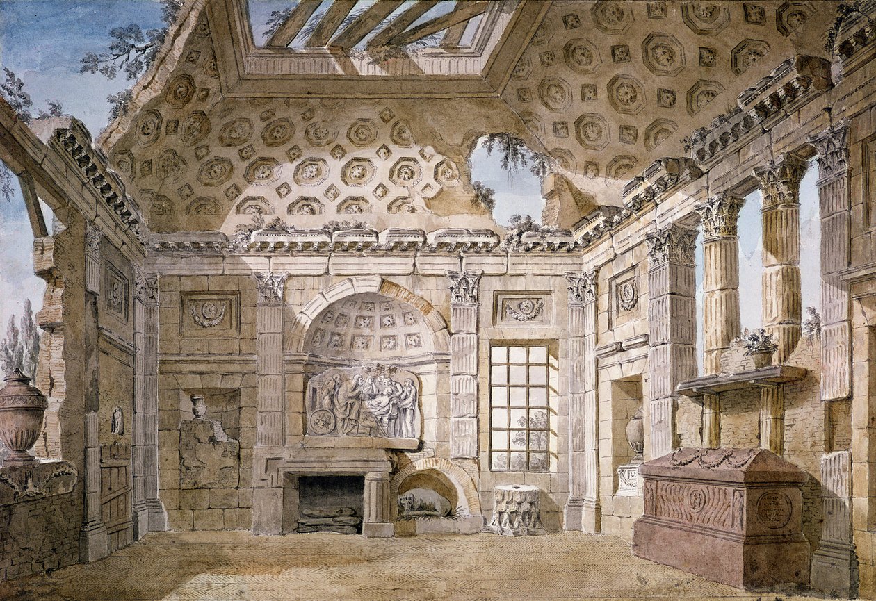 No.3607 Projekt sali ruin klasztoru (obecnie klasztor) św. Trinita del Monte, Rzym, ok. 1766 (kreda, długopis i wc) autorstwa Charles Louis Clerisseau
