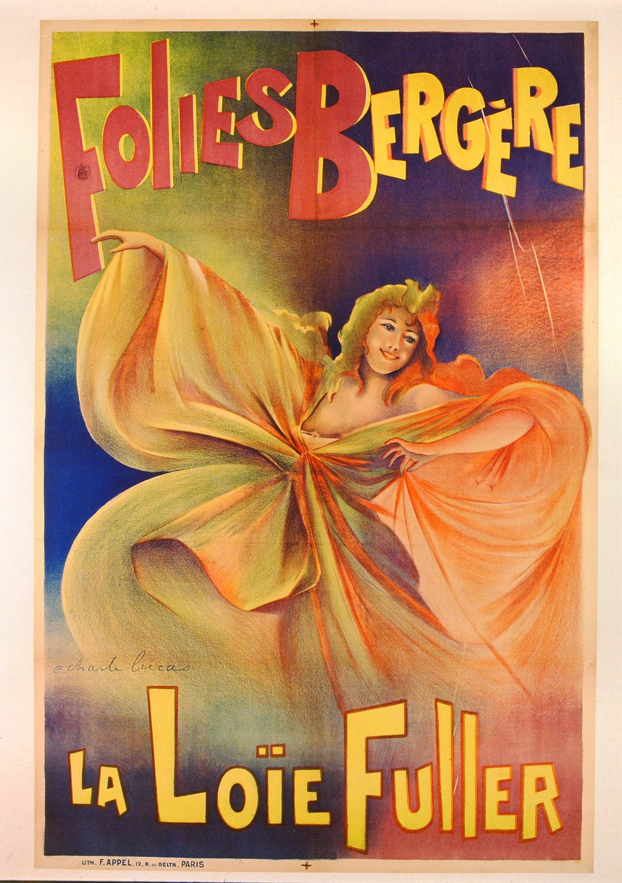 Plakat reklamujący La Loie Fuller w Folies Bergere autorstwa Charles Lucas