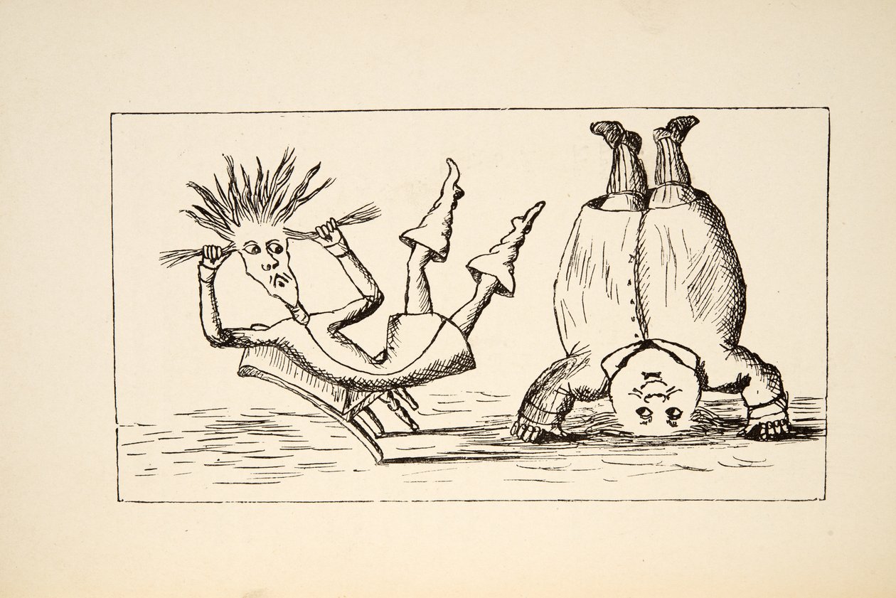 Ojciec William i młody człowiek, ilustracja z filmu Alice Adventures Under Ground, wyd. 1886 (faksymile) autorstwa Charles Lutwidge Dodgson