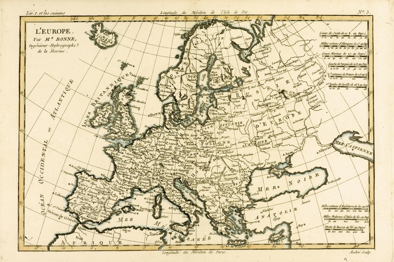Europa, z „Atlasu Wszystkich Znanych Części Globu Ziemskiego” Guillaume