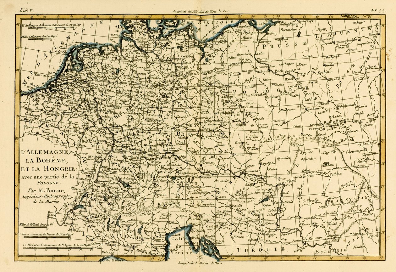 Niemcy, Czechy i Węgry, z częścią Polski, z „Atlas de Toutes les Parties Connues du Globe Terrestre” Guillaume