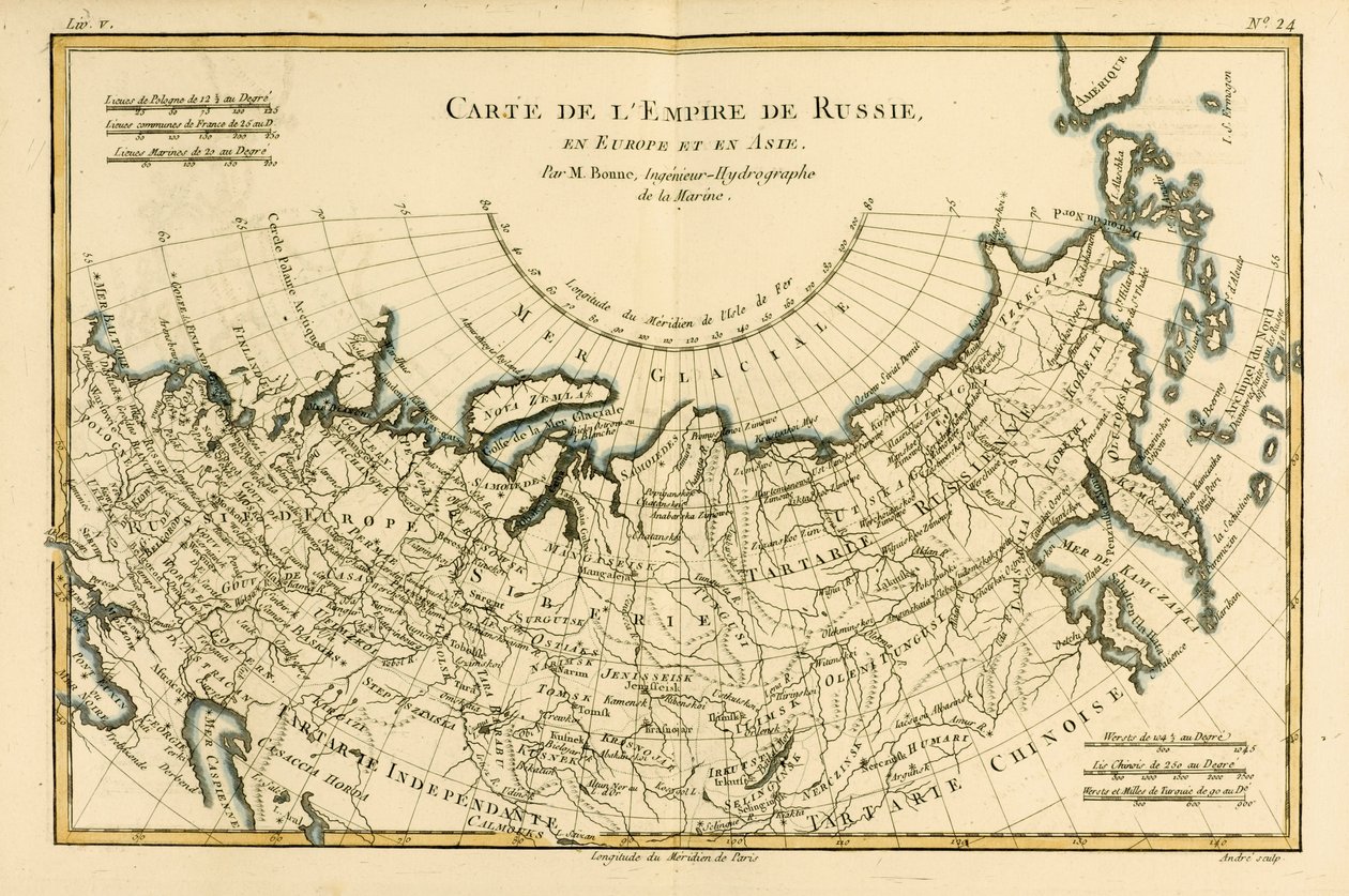 Mapa Imperium Rosyjskiego w Europie i Azji z „Atlasu Wszystkich Znanych Części Świata Ziemi” Guillaume