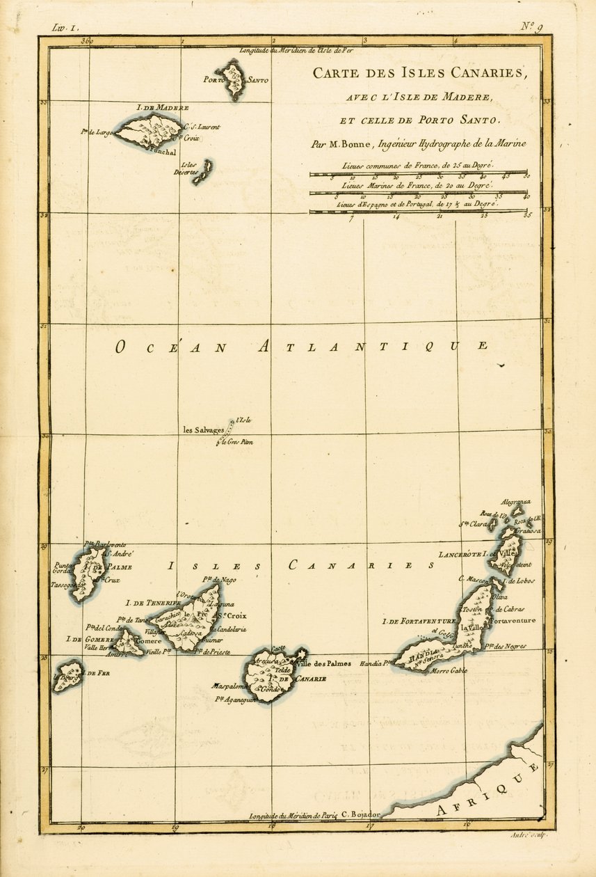 Wyspy Kanaryjskie, z Madera i Porto Santo, z „Atlasu Wszystkich Znanych Części Świata Ziemskiego” Guillaume