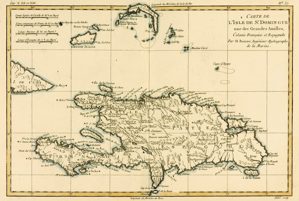 Kolonia francusko-hiszpańska na wyspie św. Dominika z Wielkich Antyli, z „Atlas de Toutes les Parties Connues du Globe Terrestre” Guillaume