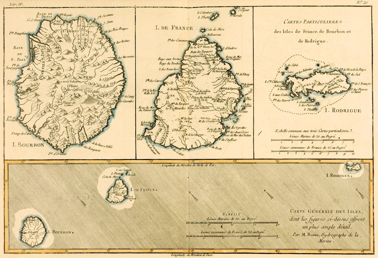 Wyspy Rodriguez, Isle de France i Bourbon, z „Atlasu Wszystkich Znanych Części Świata Ziemi” Guillaume