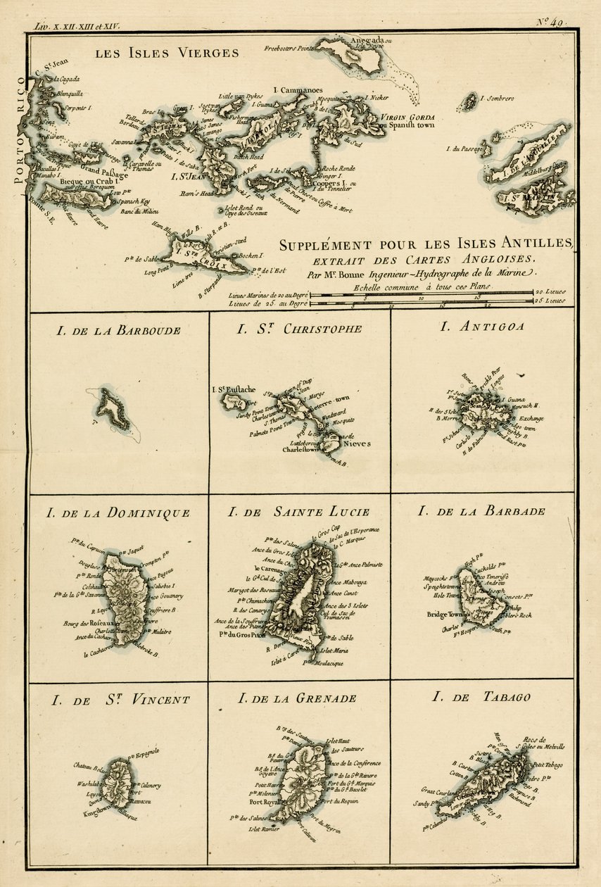 Wyspy Dziewicze, z "Atlas de Toutes les Parties Connues du Globe Terrestre" Guillaume Raynal (1713-96), opublikowane przez J L Pellet, Genewa, 1780. autorstwa Charles Marie Rigobert Bonne