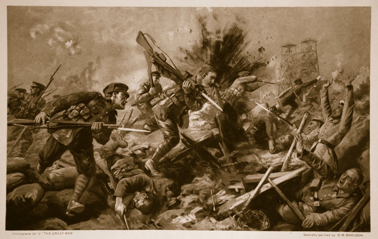 Atak przez niemieckie okopy w Loos, 25 września 1915, 1914-19 autorstwa Charles Mills Sheldon