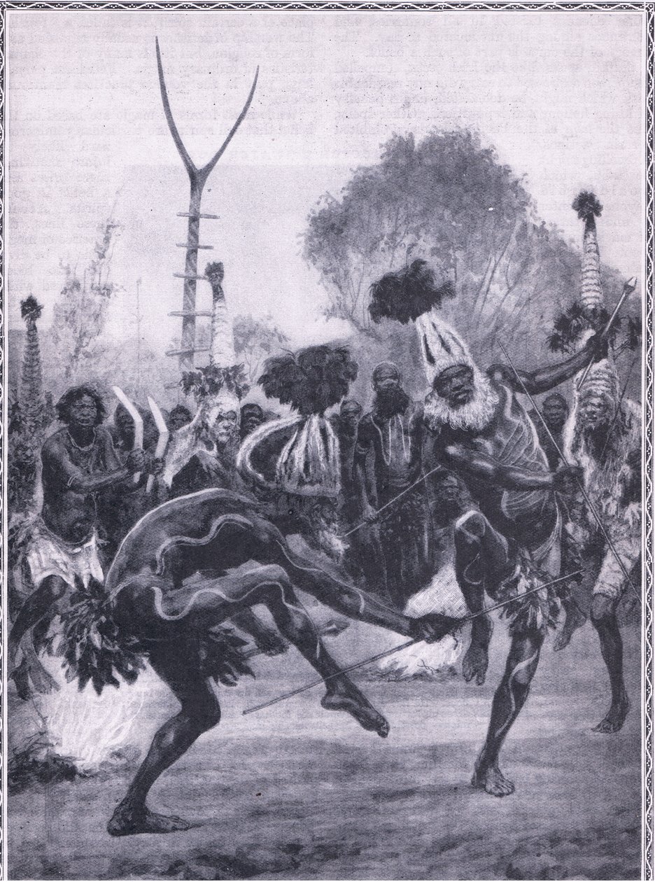 Dzikie tańce Aborygenów z Queensland, wykonujące „Dance of the Forked Stick” autorstwa Charles Mills Sheldon