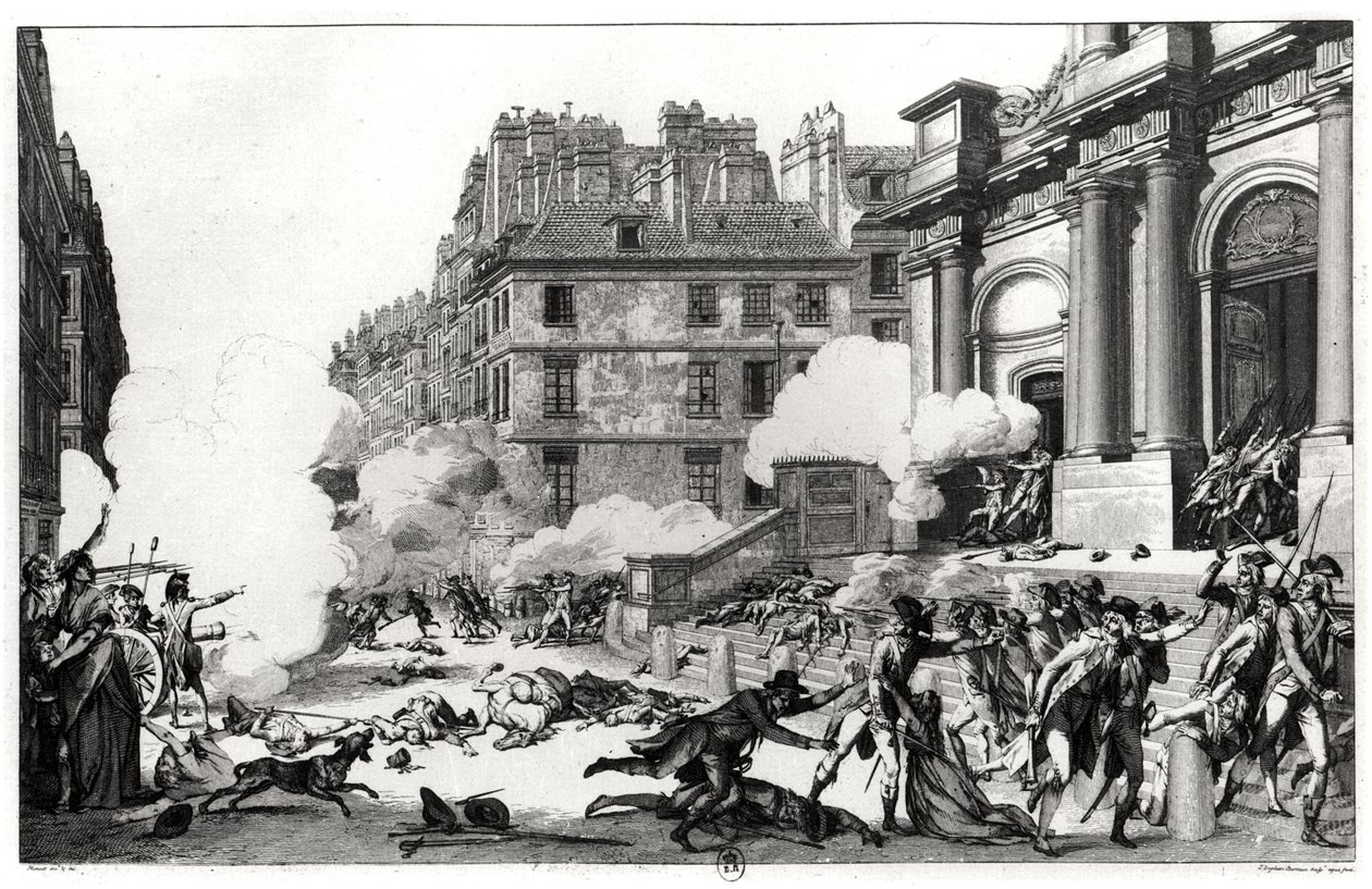 Dzień 13 Vendemiaire an IV (5 października 1795), strzelanina przed kościołem św. Rocha w Paryżu, ryty Jean Duplessi-Bertaux (1747-1819) autorstwa Charles Monnet