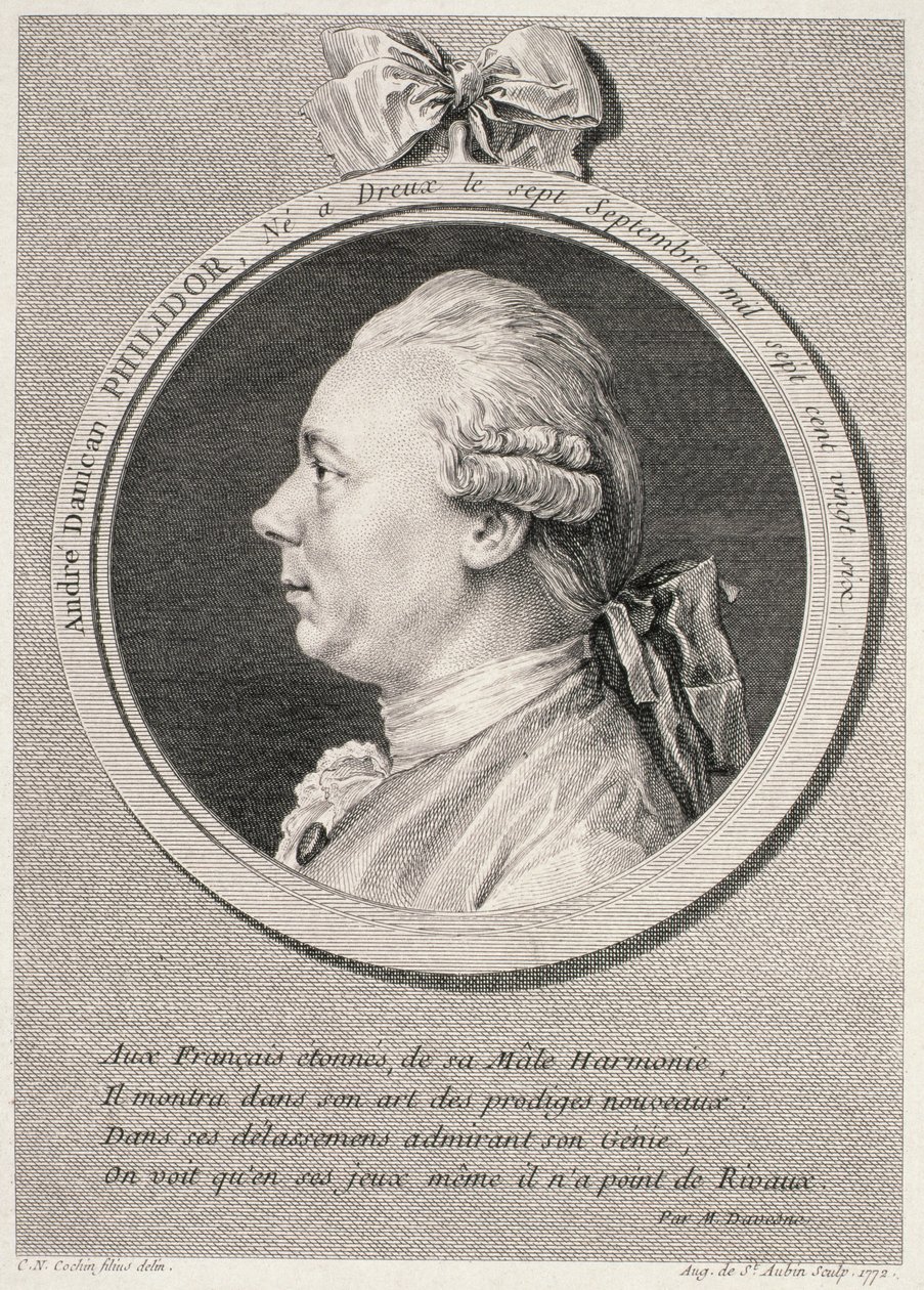 Portret Francois-Andre-Danica Philidor (1726-95) rytowany przez Augusta de Saint-Aubina, 1772 autorstwa Charles Nicolas II Cochin
