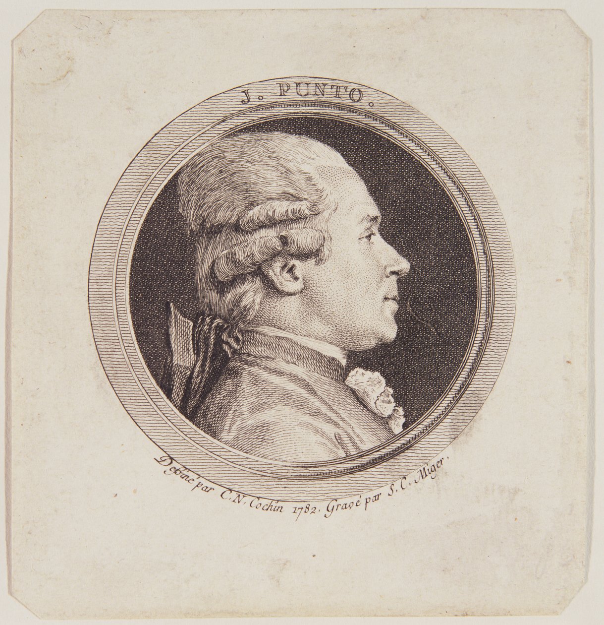 Portret Giovanniego Punto (1746-1803) grawerowany przez Simona Charlesa Migera (1736-1820) 1782 autorstwa Charles Nicolas II Cochin