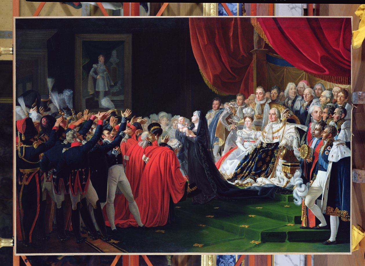 Księżna Berry przedstawiająca księcia Bordeaux ludowi i wojsku, wrzesień 1820 autorstwa Charles Nicolas Raphael Lafond