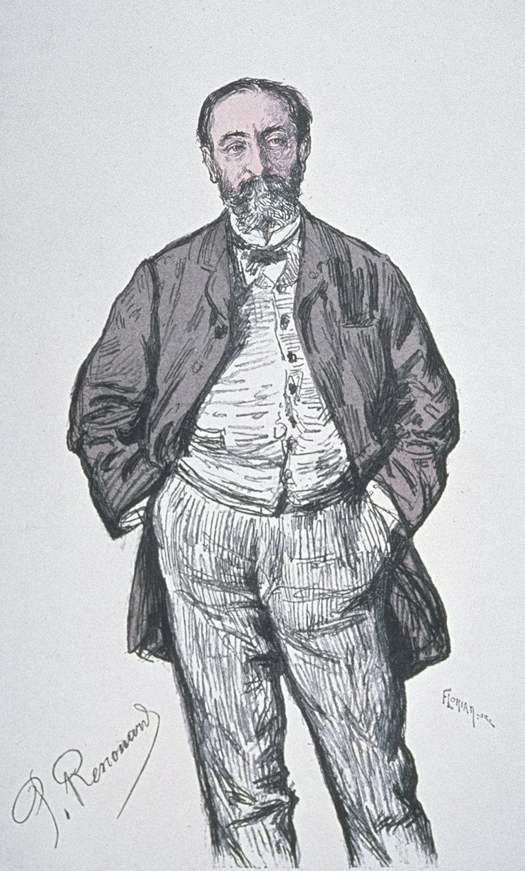 Portret francuskiego kompozytora i krytyka muzycznego Charlesa Camille Saint-Saensa (1835-1921), sztychowany przez Floriana z serii „Portrety współczesne” w „Revue Illustre” autorstwa Charles Paul Renouard