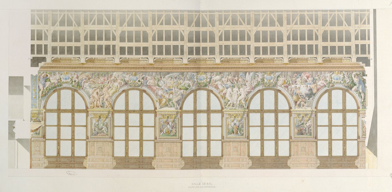 Ms 1014 Elewacja sali balowej w Fontainebleau, tablica z albumu (wc i ołówek na papierze) autorstwa Charles Percier