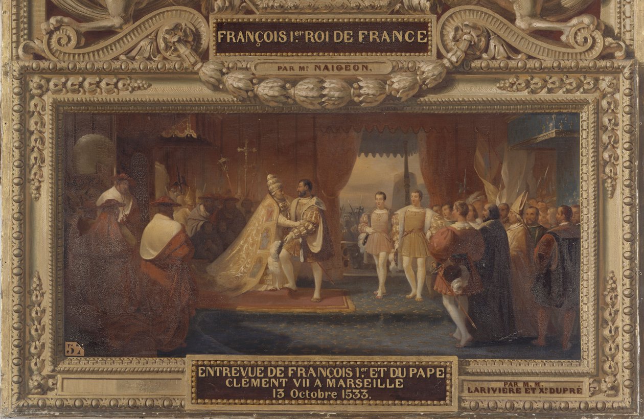 Wywiad między Franciszkiem I a papieżem Klemensem VII w Marsylii, 13 października 1533 r. autorstwa Charles Philippe Lariviere