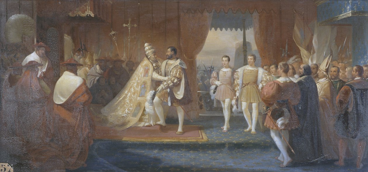 Wywiad między Franciszkiem I a papieżem Klemensem VII w Marsylii, 13 października 1533 r. autorstwa Charles Philippe Lariviere