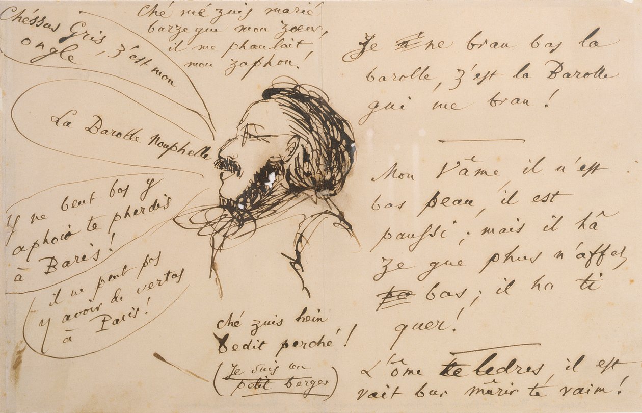 Alexandre Weill (1811-99) mówiący „bzdury” (pióro i atrament na kalce kreślarskiej) autorstwa Charles Pierre Baudelaire