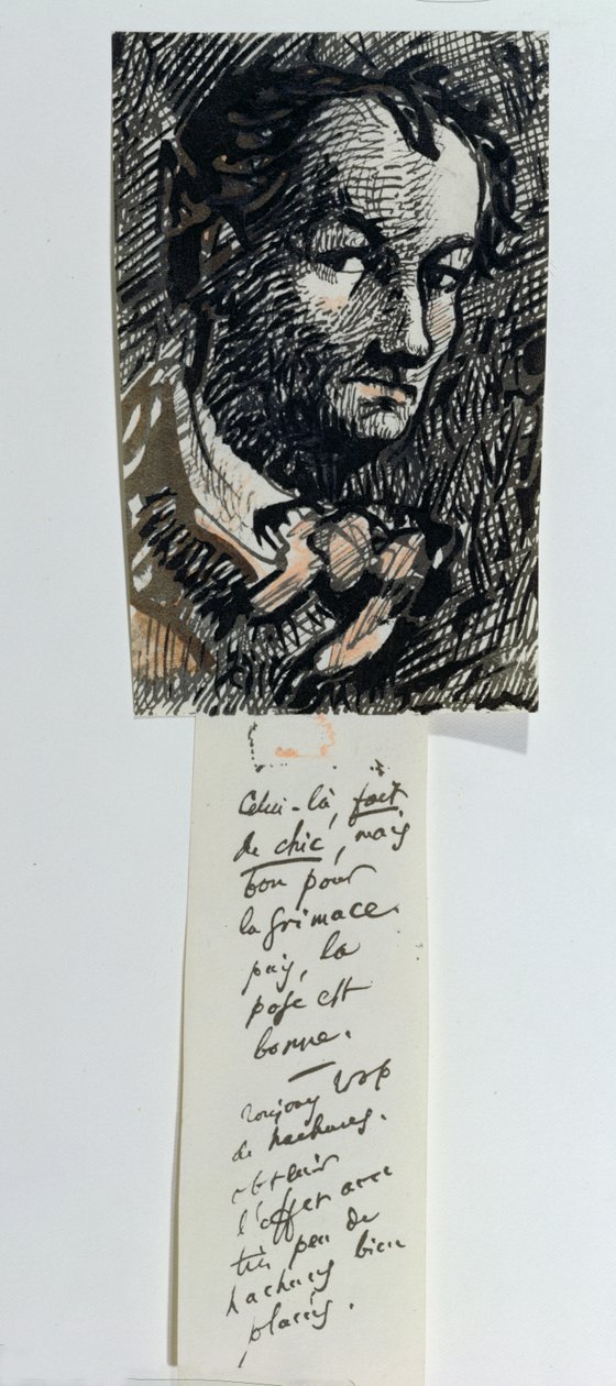 Autoportret z napisem (pióro i tusz i gwasz na papierze) autorstwa Charles Pierre Baudelaire