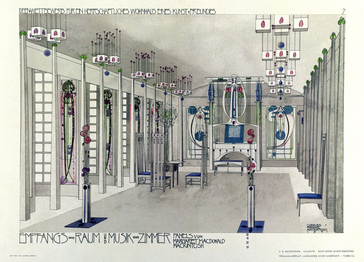 Projekt sali muzycznej z panelami autorstwa Margaret Macdonald Mackintosh (1865-1933) 1901 autorstwa Charles Rennie Mackintosh