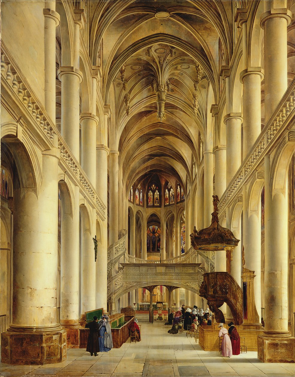 Wnętrze kościoła Saint-Etienne-du-Mont, Paryż, ok.1820 autorstwa Charles Renoux