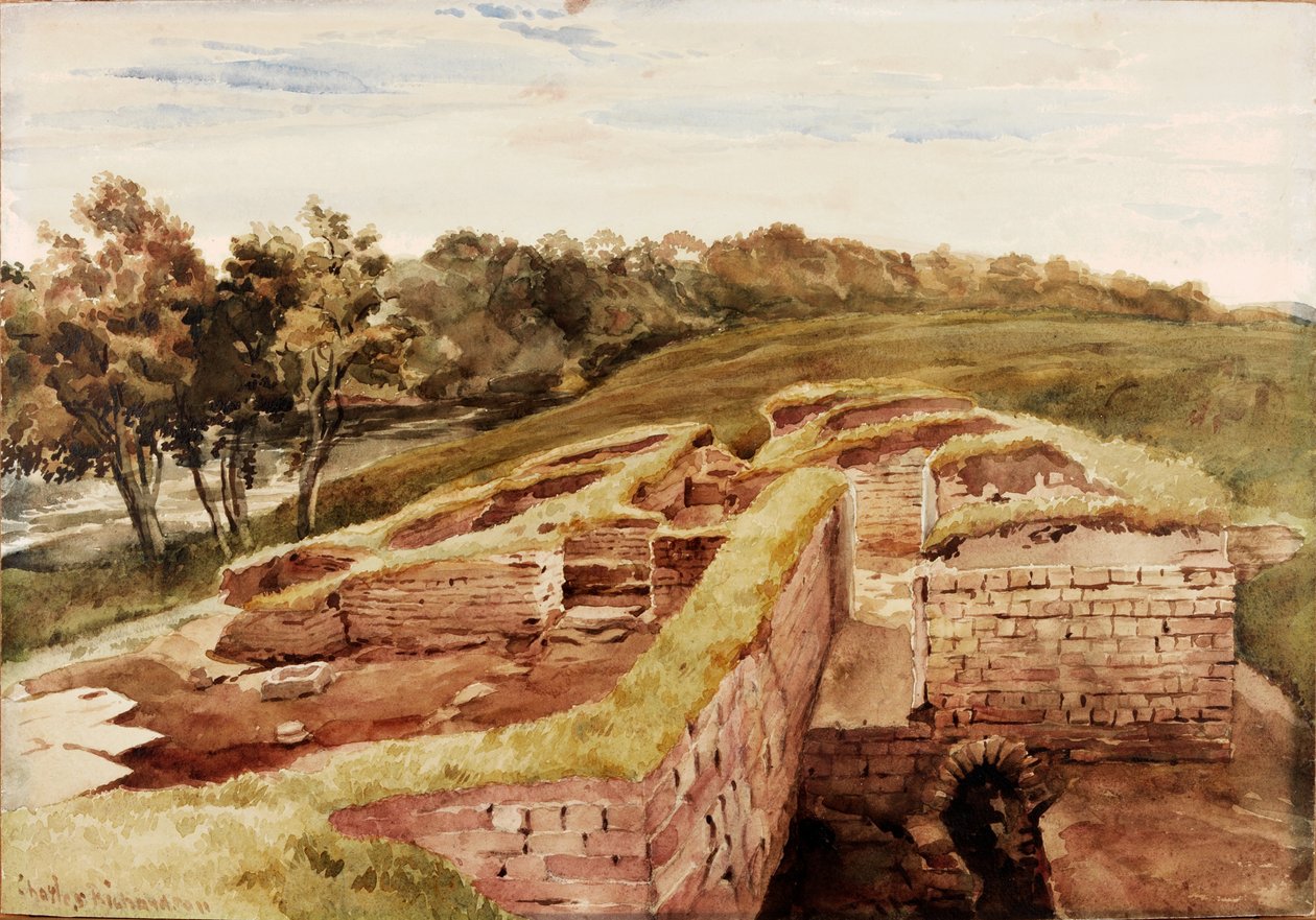 The Roman Baths, Chesters, North Tyne (widok na wschód) (akwarela, ołówek i wc na papierze) autorstwa Charles Richardson