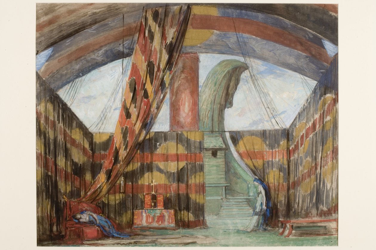 scenografia do "Oblubienicy Dionizosa" (ołówek i gwasz na papierze) autorstwa Charles Ricketts