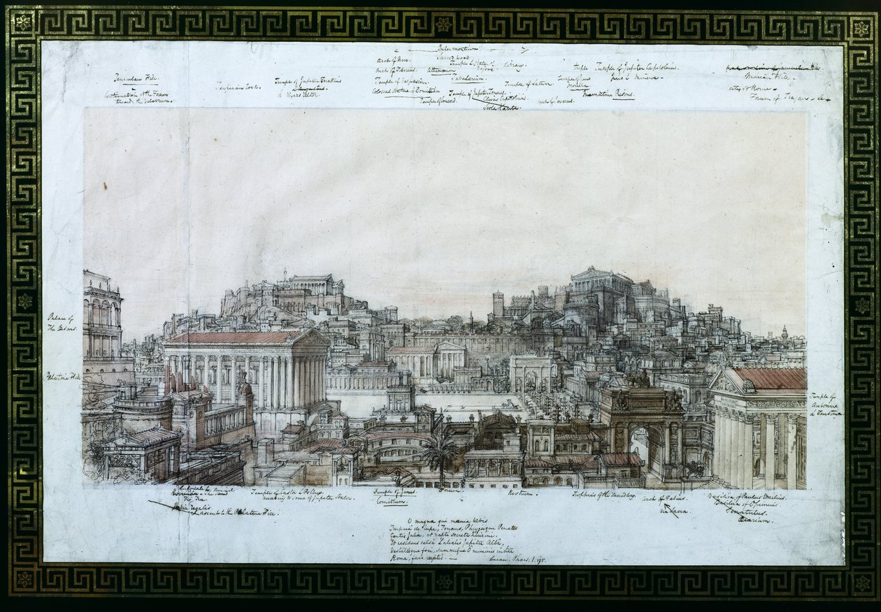 Rekonstrukcja starożytnego Rzymu w czasach Antoninów, ok. 1819 (pióro i atrament i toaleta na papierze) autorstwa Charles Robert Cockerell