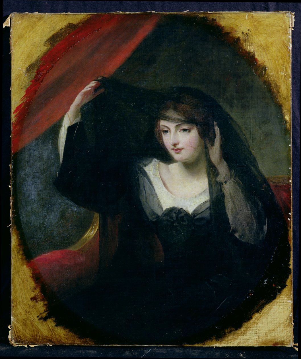 Olivia podnosząca zasłonę, 1849 autorstwa Charles Robert Leslie