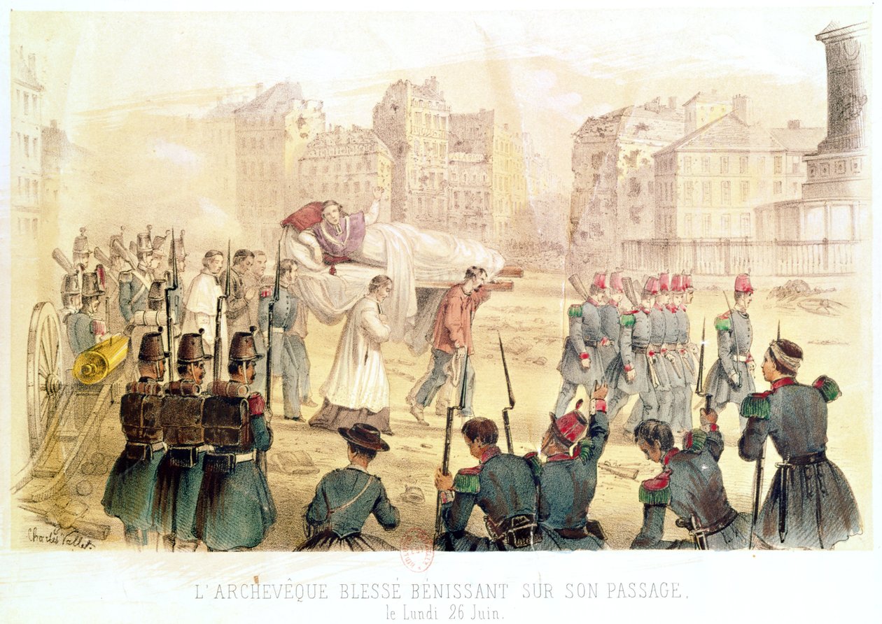 Arcybiskup Eminence Affre ranny, błogosławieństwo w podróży, poniedziałek 26 czerwca 1848 r. autorstwa Charles Vallet