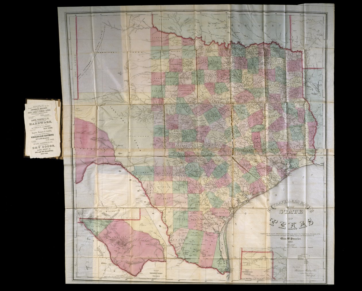 Presslers Mapa Teksasu, 1867 (litografia, w formie książki) autorstwa Charles W. Pressler