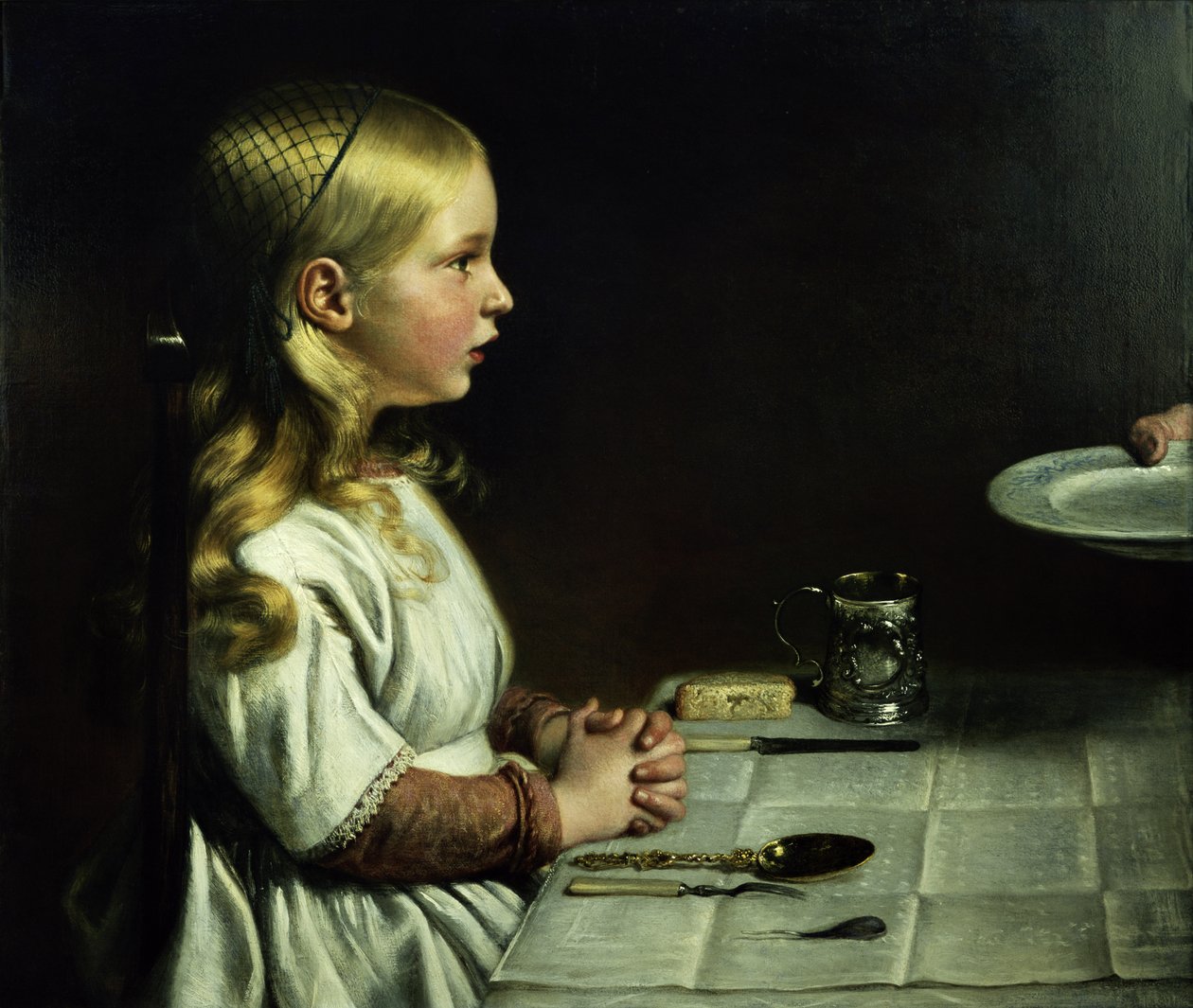 Florence Cope odmawiająca modlitwę w porze kolacji autorstwa Charles West Cope