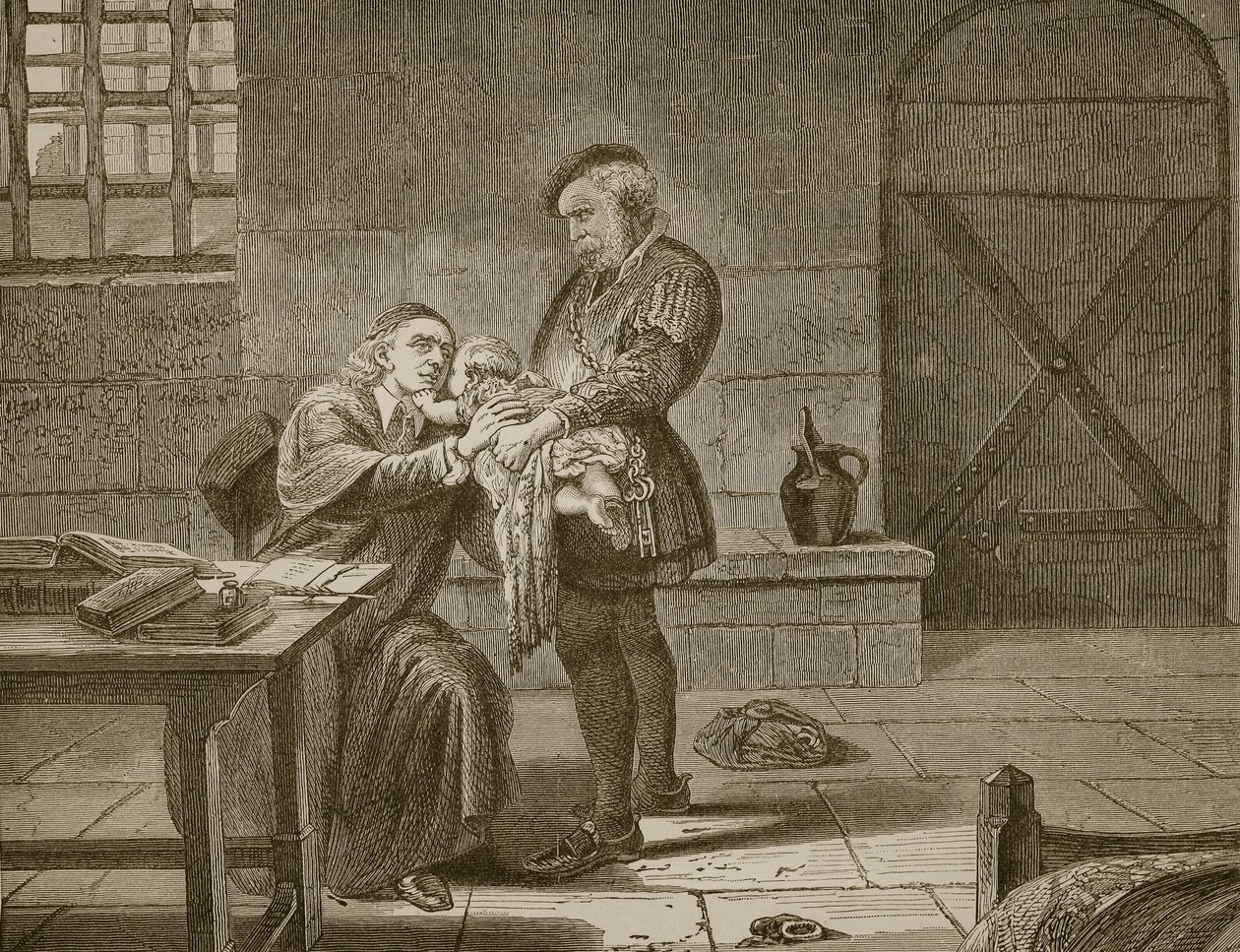 Laurence Saunders, męczennik, żegna się ze swoim dzieckiem, grawerowane przez Butterwortha i Heatha autorstwa Charles West Cope
