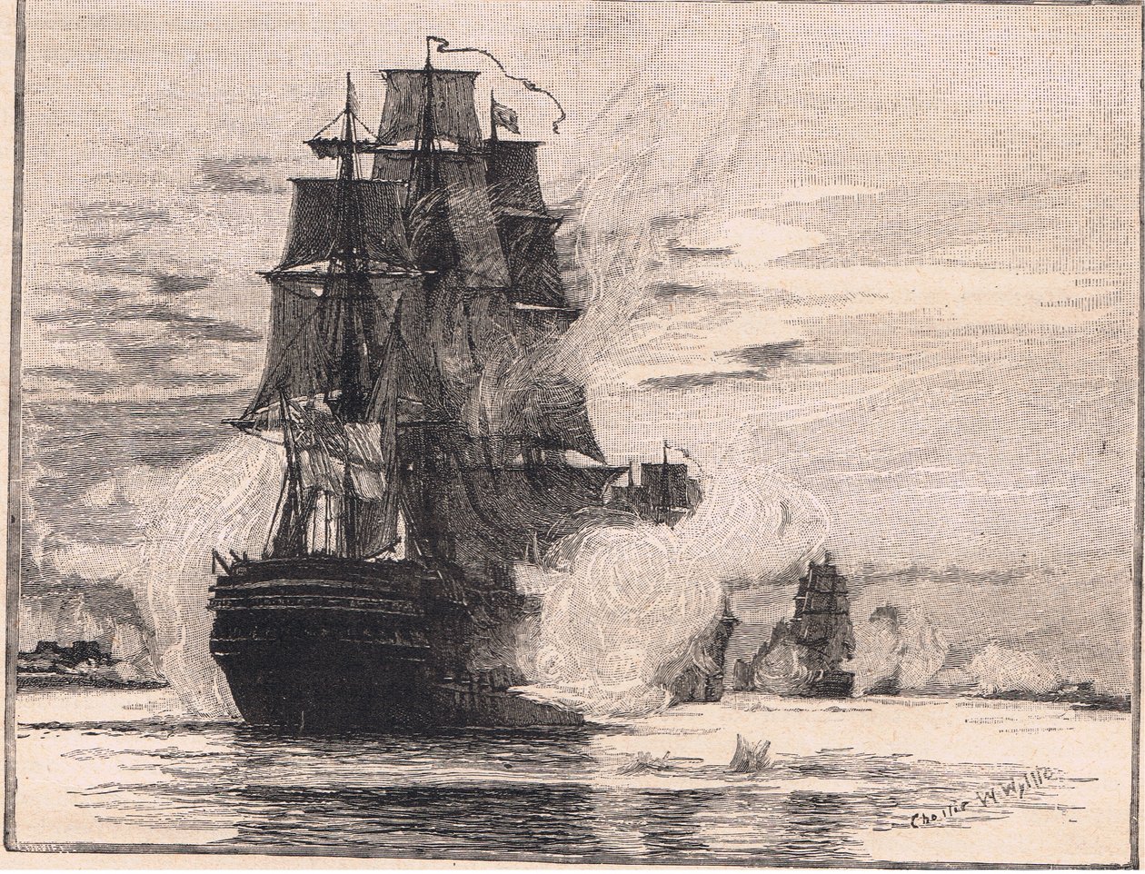 Flota brytyjska przechodząca przez Dardanele AD 1807 autorstwa Charles William Wyllie