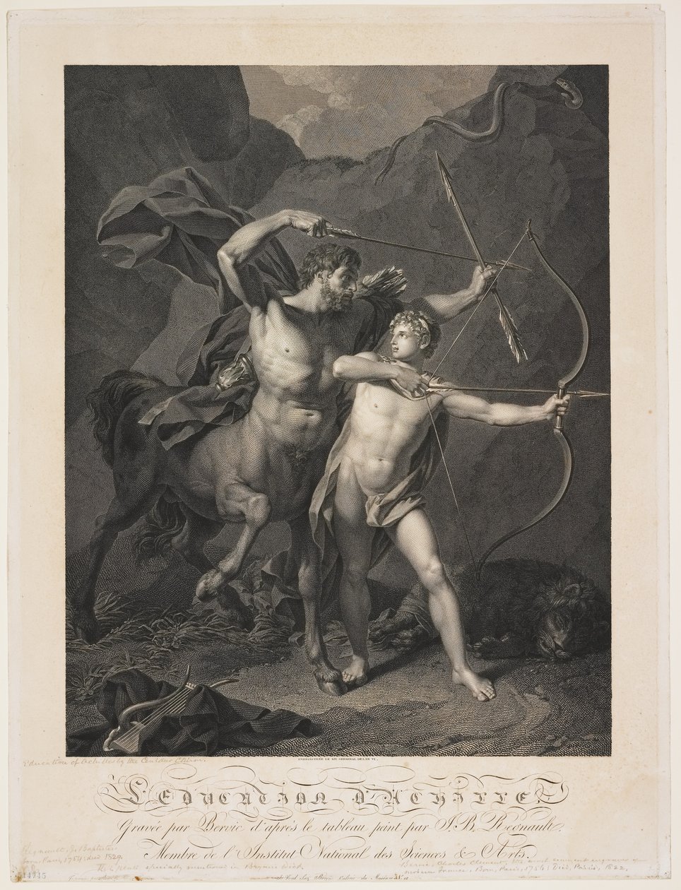 Edukacja Achillesa przez Centaura Chiron autorstwa Charles Clément Bervic