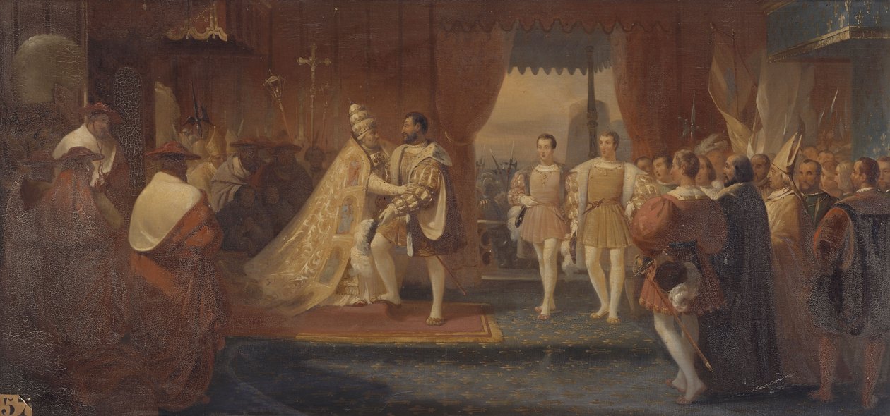 Wywiad z Franciszkiem I i papieżem Klemensem VIII w Marsylii. 13 października 1533 autorstwa Charles Philippe Lariviere