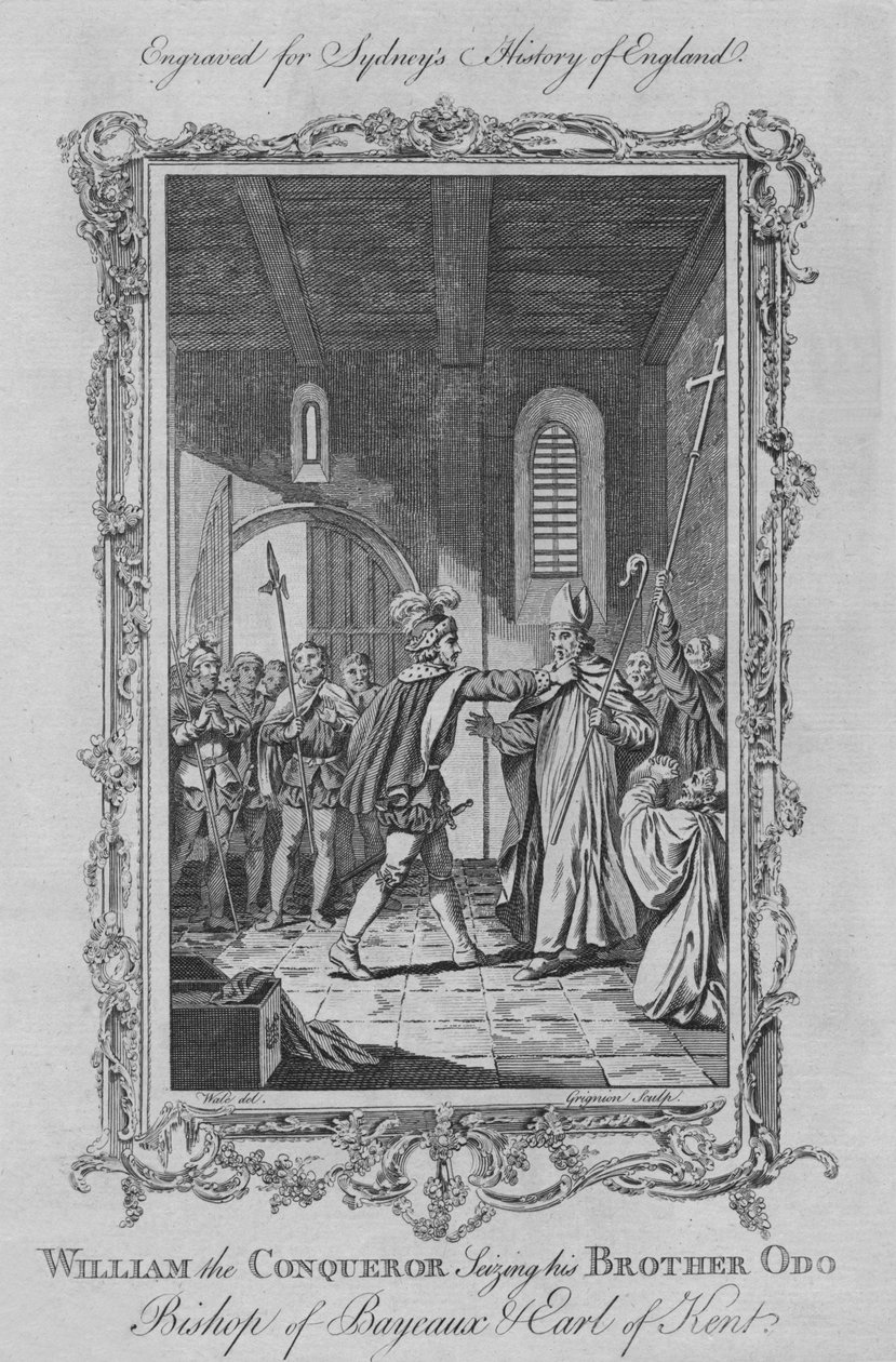 Wilhelm Zdobywca chwyta swojego brata Odo, biskupa Bayeaux i hrabiego Kentu, 1773. autorstwa Charles,C Grignion,Charles Grignion the Elder. Charles Grignion,Grignion