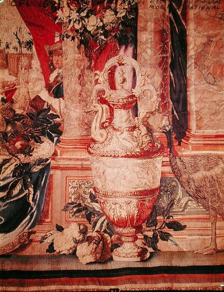 Miesiąc styczeń, z serii gobelinów „Les Maisons Royales”, wyprodukowanej w warsztacie gobelinów dla Ludwika XIV (gobelin) (detal 391182) autorstwa Charles (after) Le Brun