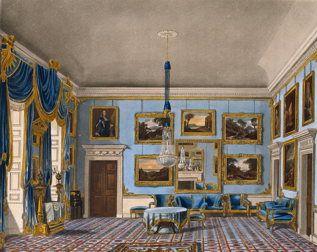 Sala z niebieskiego aksamitu, Grawer Daniela Havella (1785-1826), wg projektu Charlesa Wilda (1781-1835), Z historii rezydencji królewskich autorstwa Charles (after) Wild