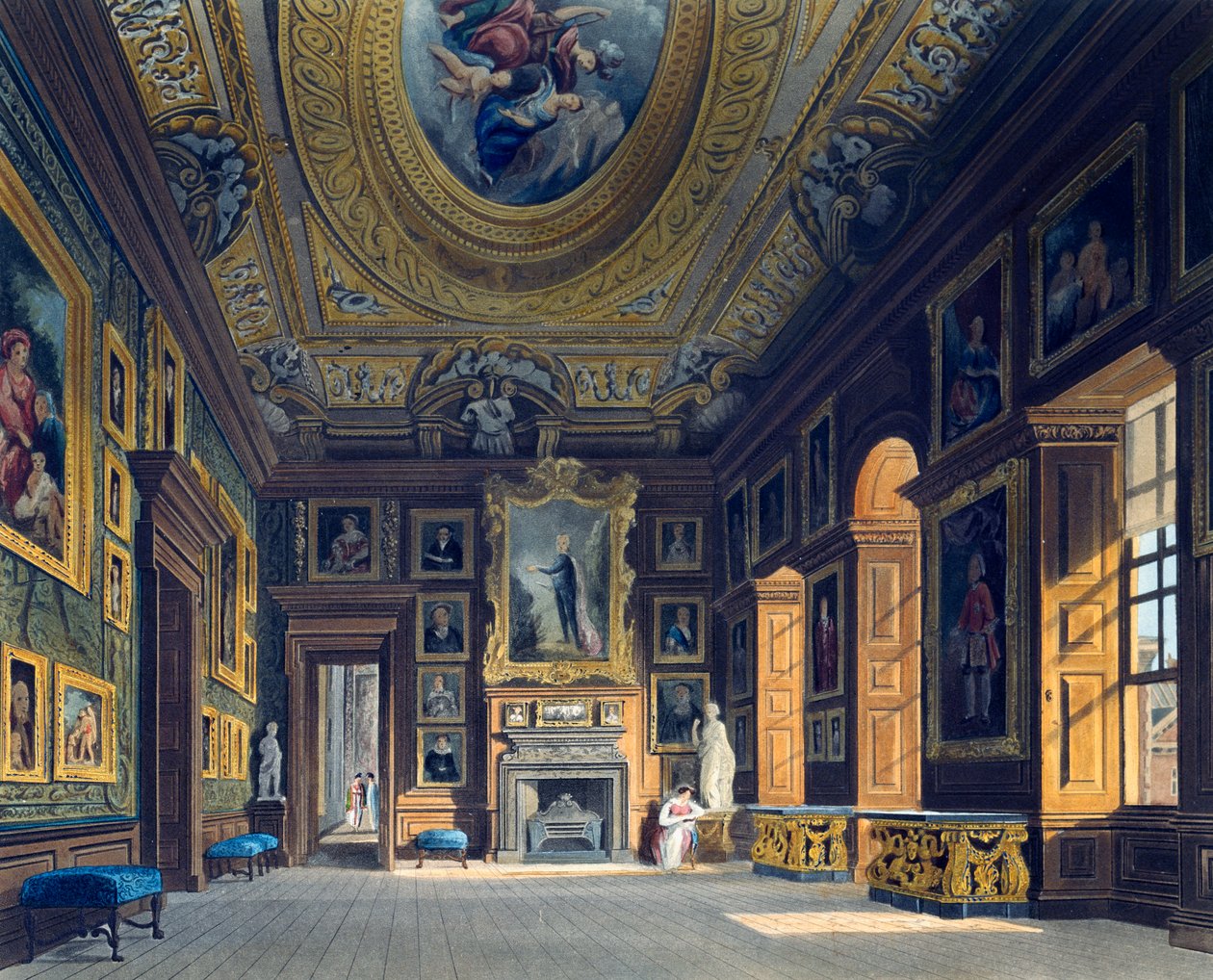 Salon królowej Karoliny, Grawer Thomasa Sutherlanda (1785-1838), wg projektu Charlesa Wilda (1781-1835), Z historii rezydencji królewskich autorstwa Charles (after) Wild
