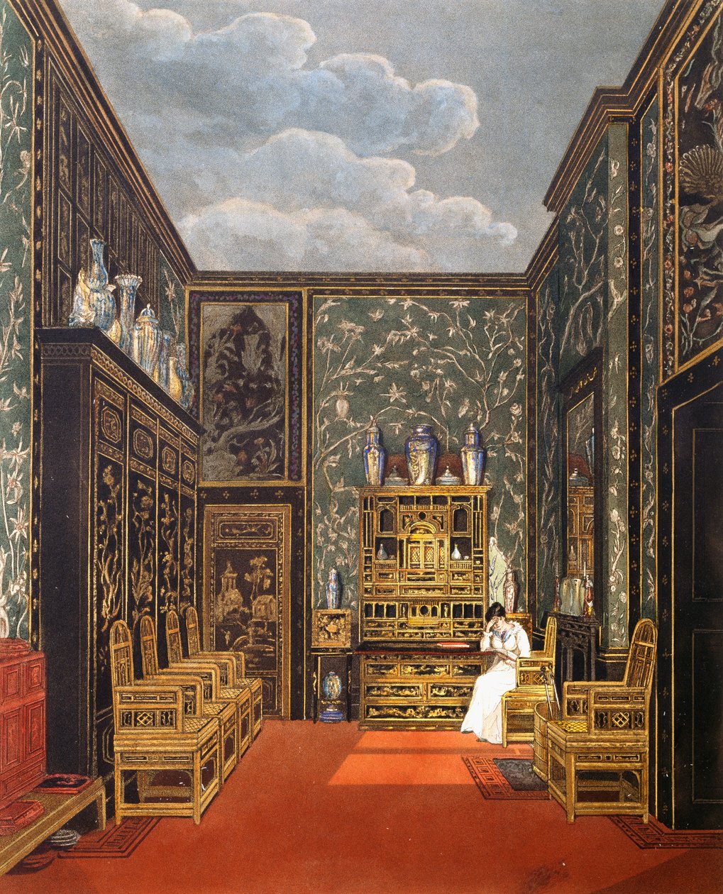 Zielony salonik, Grawer Williama Jamesa Bennetta (1787-1844), według projektu Charlesa Wilda (1781-1835), Z historii rezydencji królewskich autorstwa Charles (after) Wild