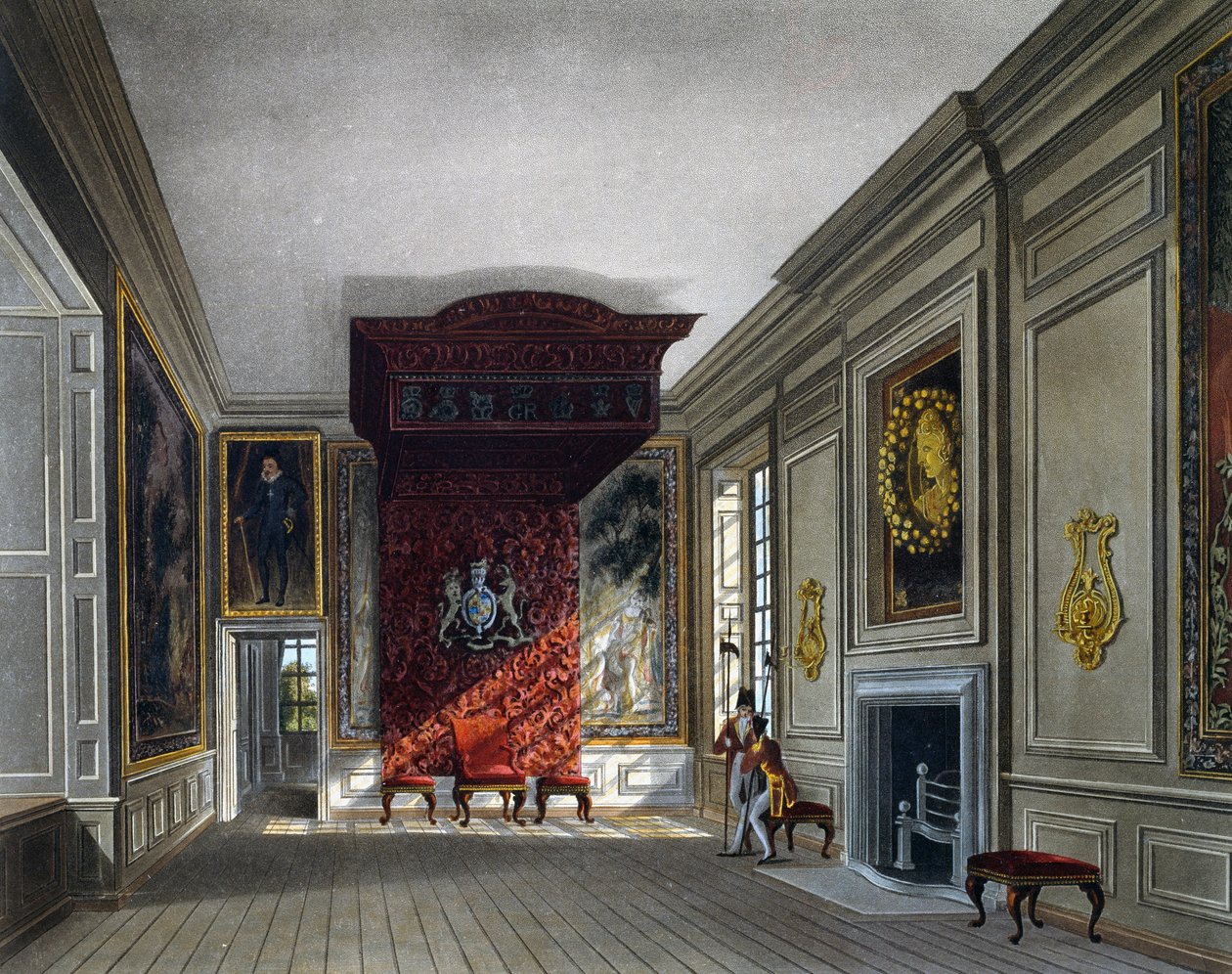 Sala konferencyjna króla, Grawerowanie Thomasa Sutherlanda (1785-1838), wg projektu Charlesa Wilda (1781-1835), Z historii rezydencji królewskich autorstwa Charles (after) Wild