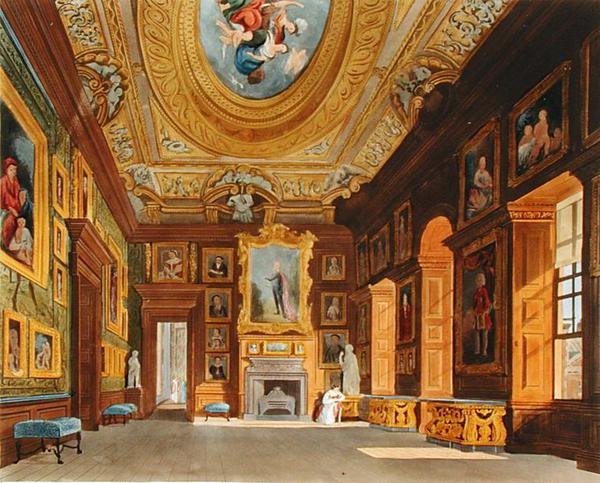 Salon Królowej Karoliny, Pałac Kensington, z „Historii rezydencji królewskich”, ryty: Thomas Sutherland (ur. 1785), William Henry Pyne (1769-1843) autorstwa Charles (after) Wild
