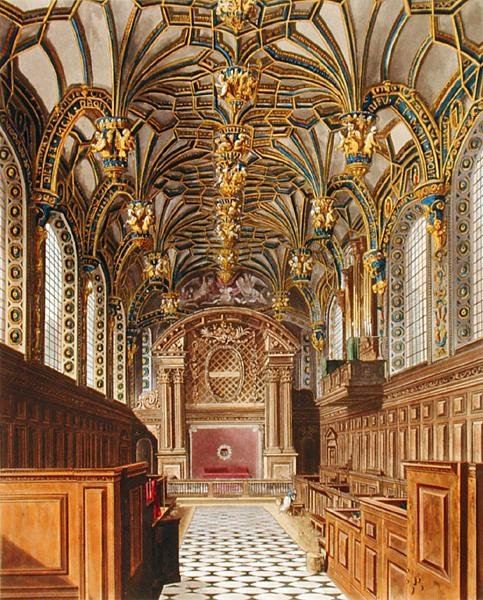 Kaplica, Hampton Court, z „Historia rezydencji królewskich”, ryty: Richard Reeve (ur. 1780), William Henry Pyne (1769-1843) autorstwa Charles (after) Wild