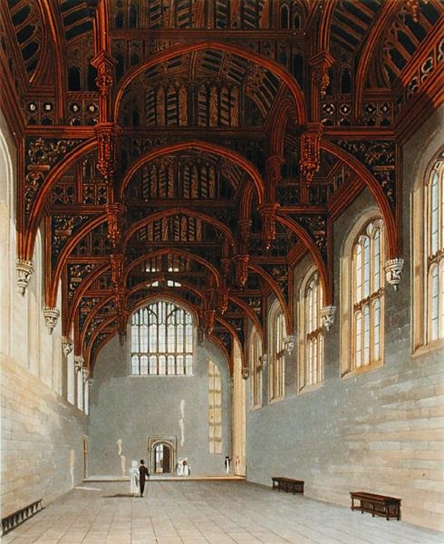 Sala Gotycka, Hampton Court, z „Historii rezydencji królewskich”, ryty William James Bennett (1769-1844), William Henry Pyne (1779-1843) autorstwa Charles (after) Wild