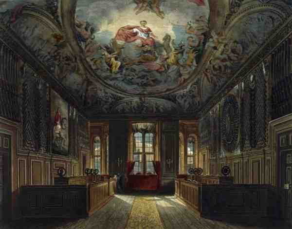 Komnata Straży Królowej, Zamek Windsor, z „Rezydencji Królewskich”, ryty przez Thomasa Sutherlanda (ur. 1785), wyd. autorstwa Williama Henry